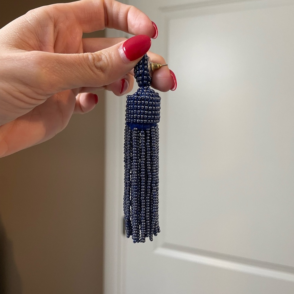 Navy drop down earrings - Picture 3 of 4